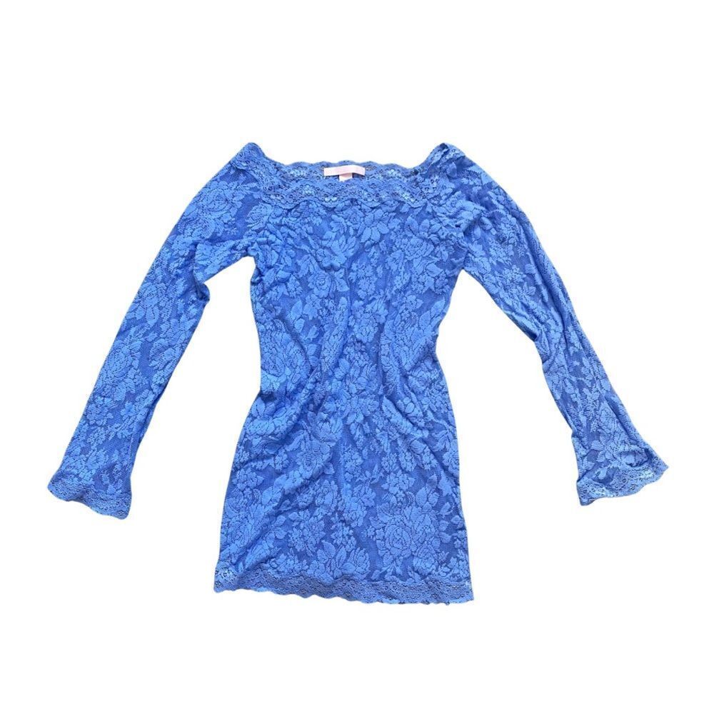Victoria's Secret Blue Lace Long-Sleeve Mini Dress